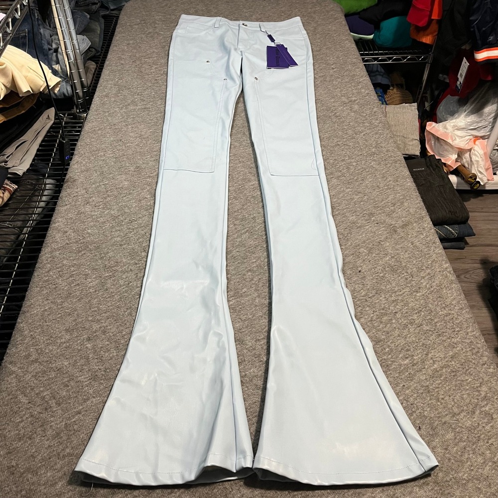 Guapi Blood Diamond Light Blue Vegan Leather Flare Pants Limited Edition Size 30